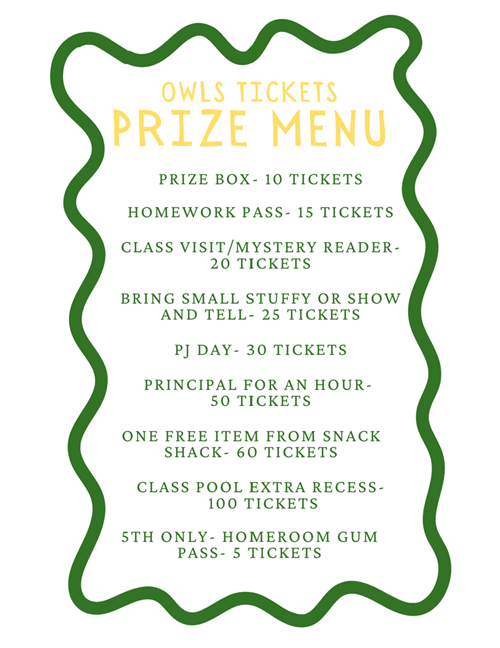 prize menu